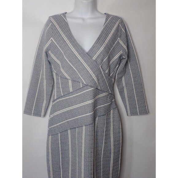 Maeve Anthropologie Amelia Blue Striped Wrap Dress M Column V‎ neck textured - Picture 2 of 7
